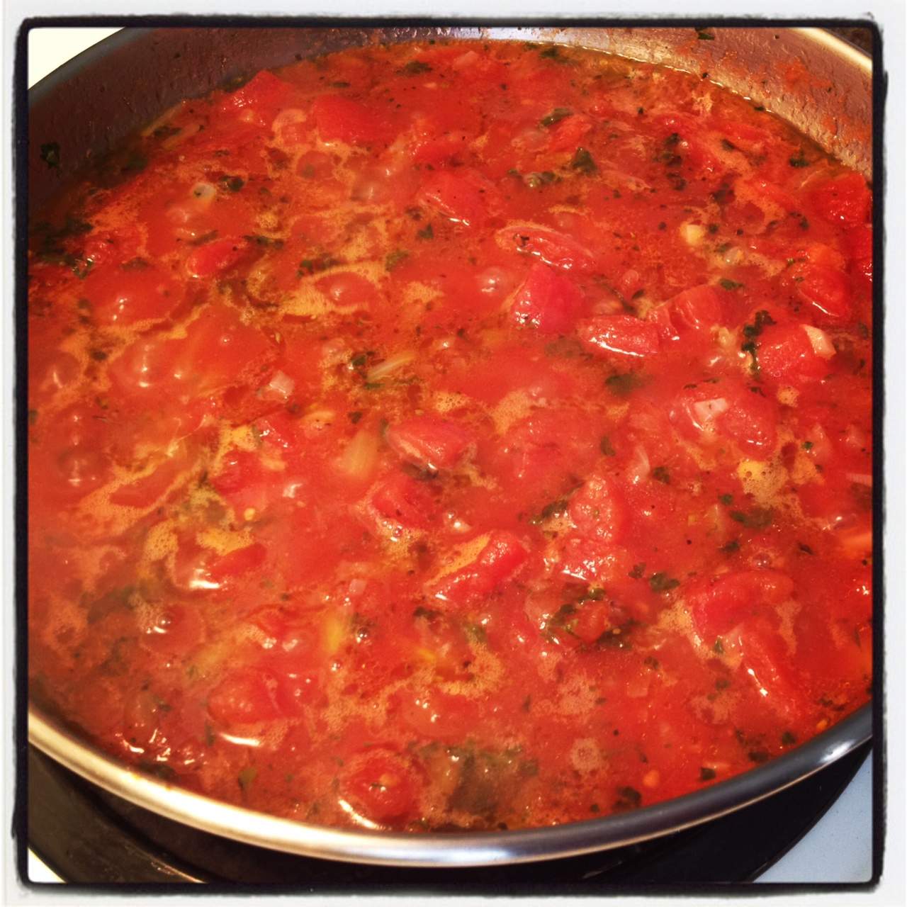 Homemade tomato sauce in a pan freezer meals