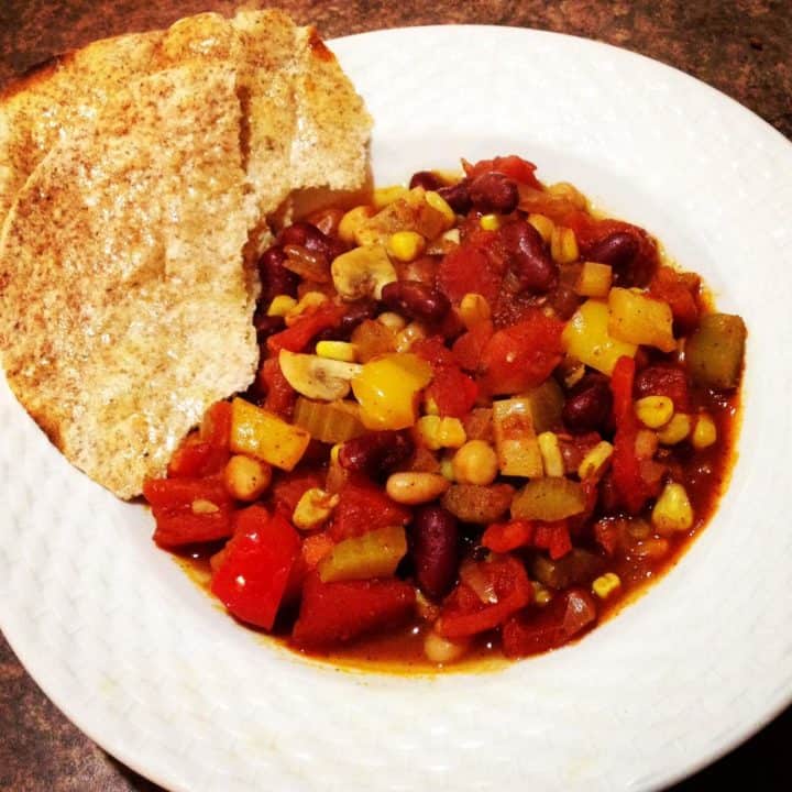 One pot hearty chili on a white plate