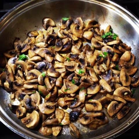 Italian Mushrooms in a metal pan