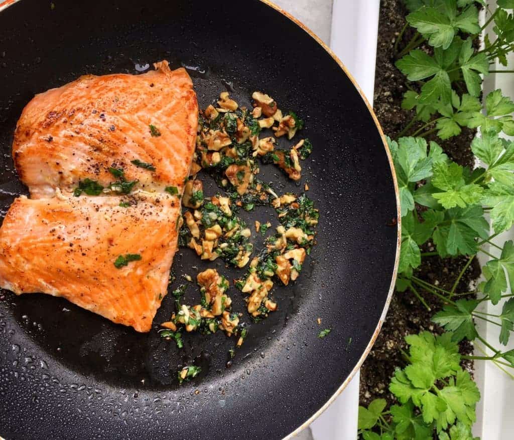 Salmon with Walnut Parsley Gremolata