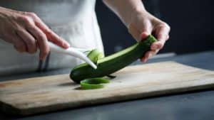 Peeling cucumber food prep Healthy Entertaining Appetizers
