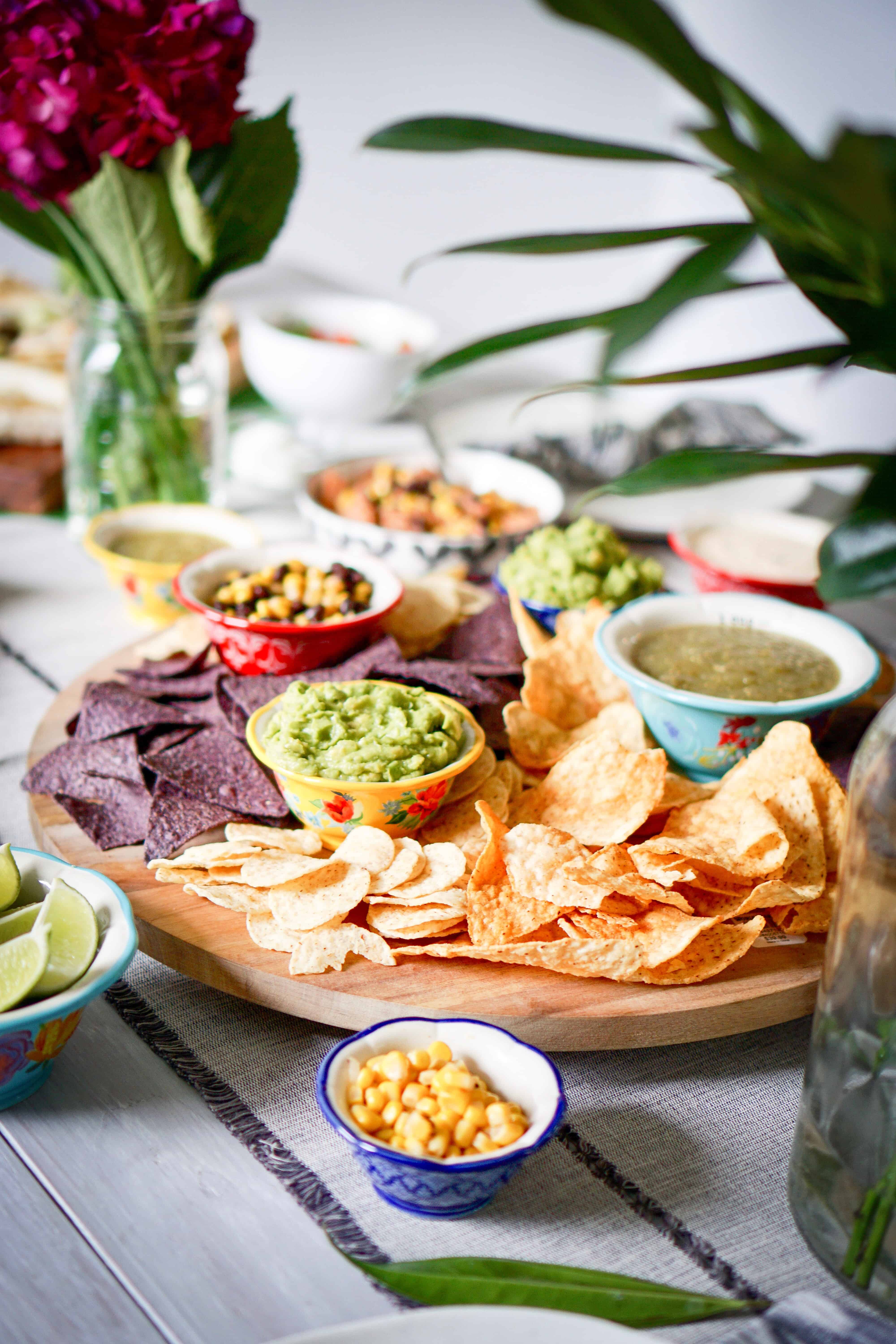 Black beans chips salsa meal food platter Healthy Entertaining Appetizers