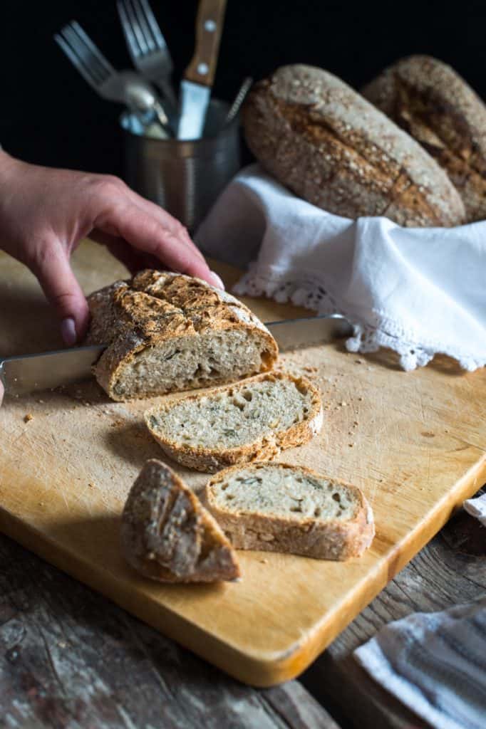 cutting bread; sprouted grain bread