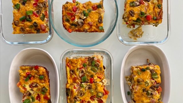 Veggie Cheese Egg Casserole Leftovers, cooking in batches