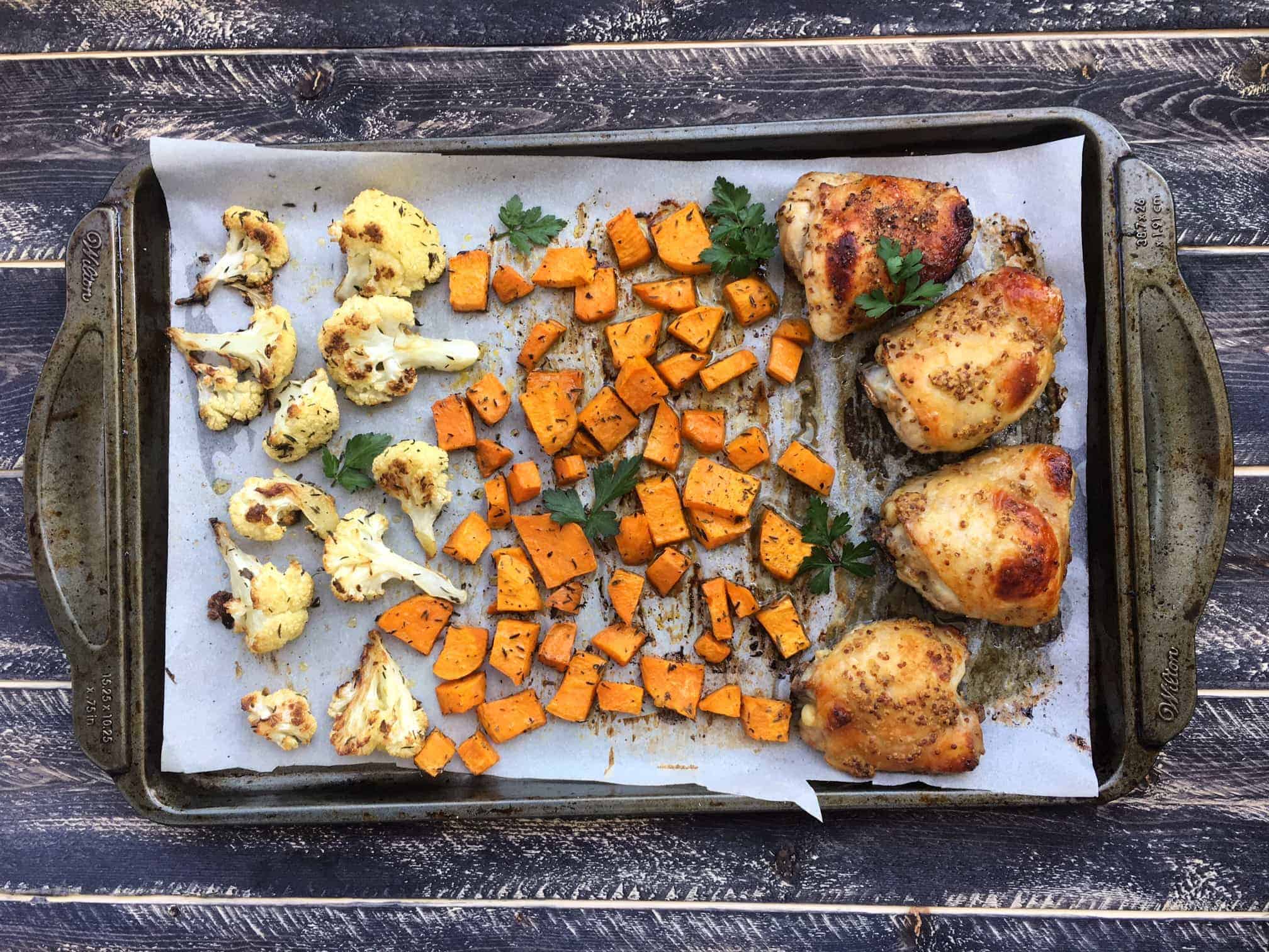 sheet pan thyme sweet potatoes chicken