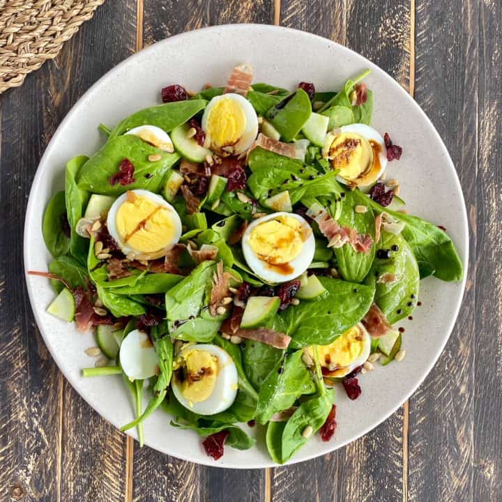 Prosciutto, Egg & Craisin Spinach Salad