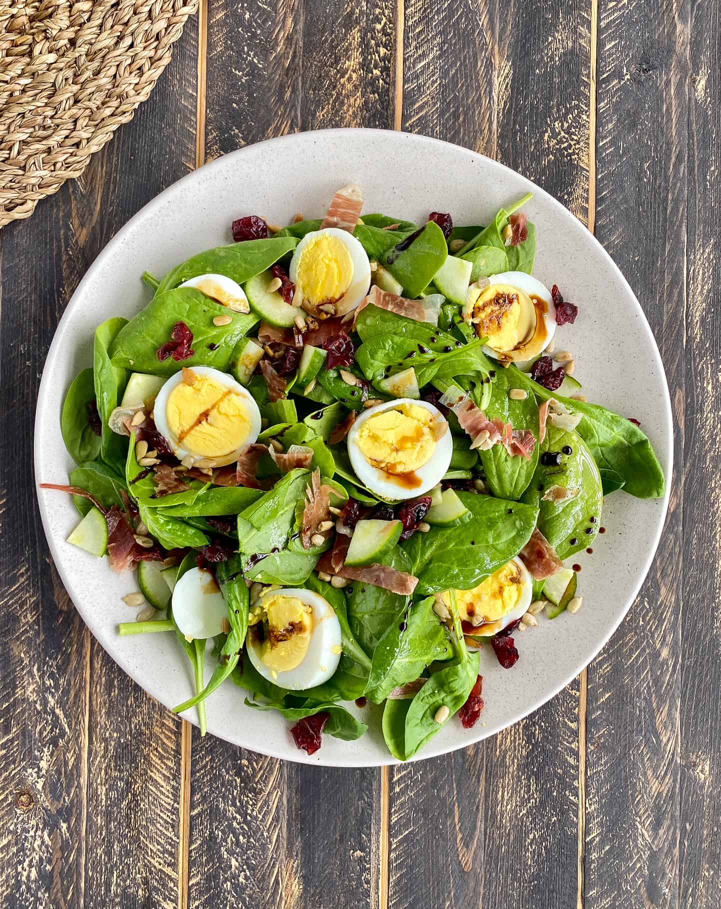 Prosciutto, Egg & Craisin Spinach Salad - meal prep recipe 