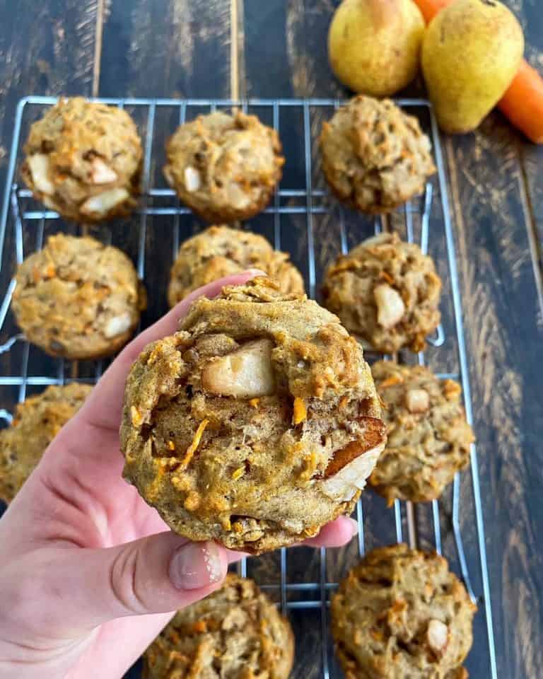 Cinnamon Pear Carrot Flax Muffins