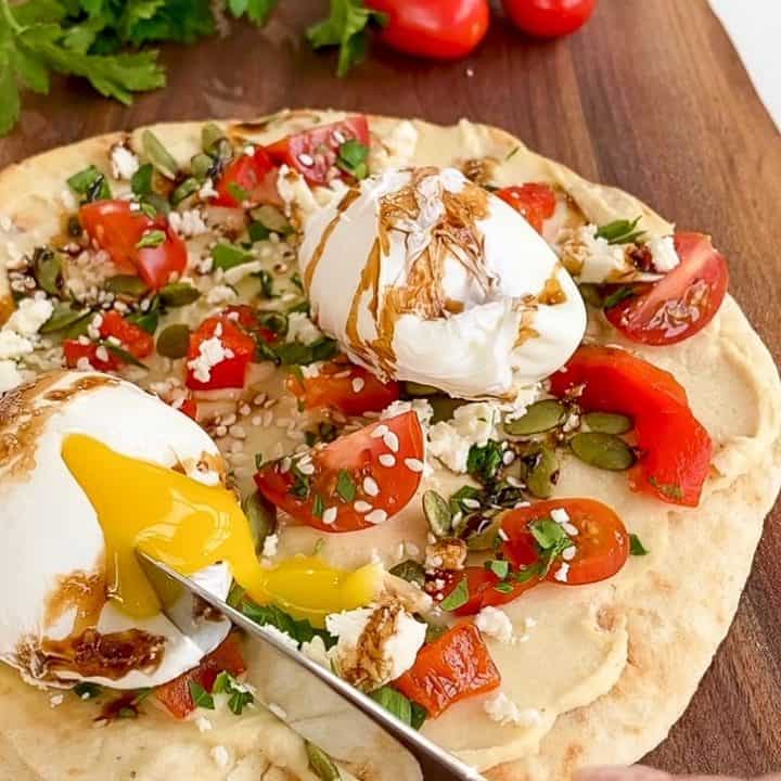 Mediterranean Flatbread with Poached Egg