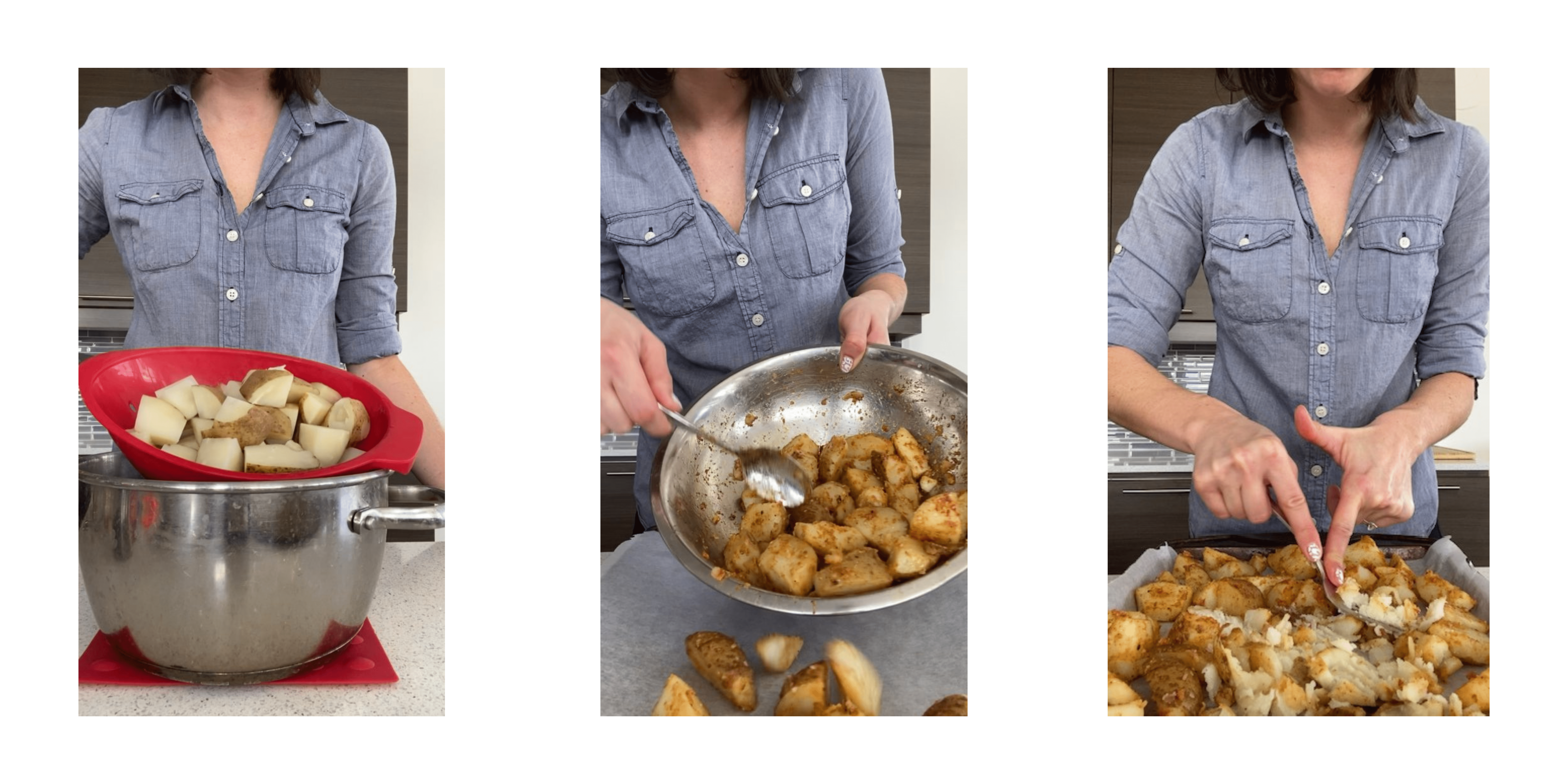 making chili garlic smashed potatoes