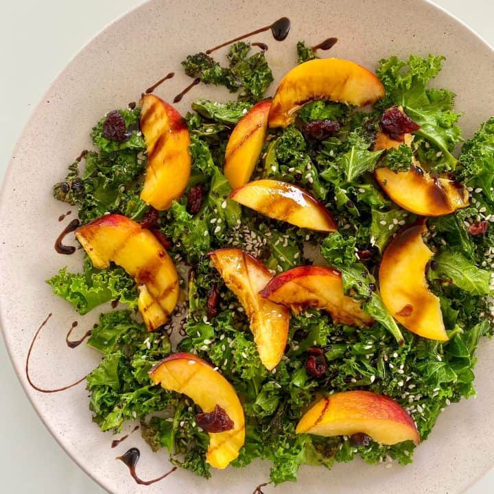 Warm Kale Salad with Peaches