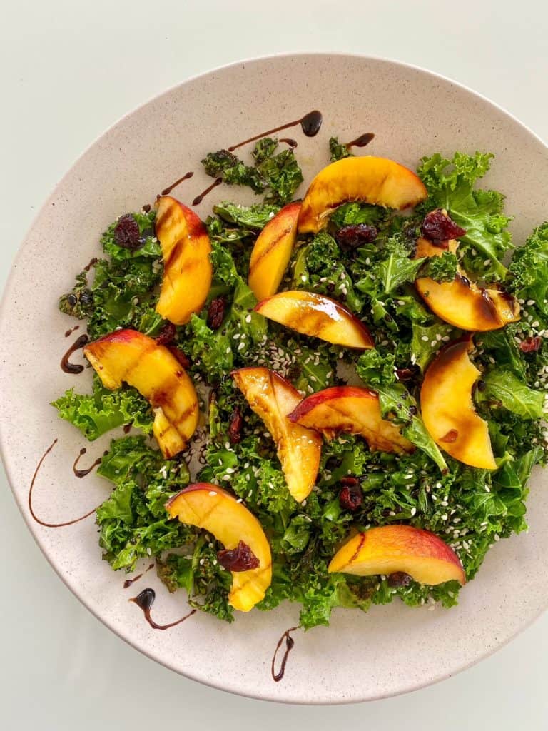 Warm Kale Salad with Peaches