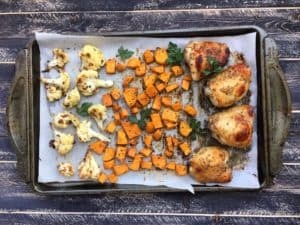 sheet pan thyme sweet potatoes chicken