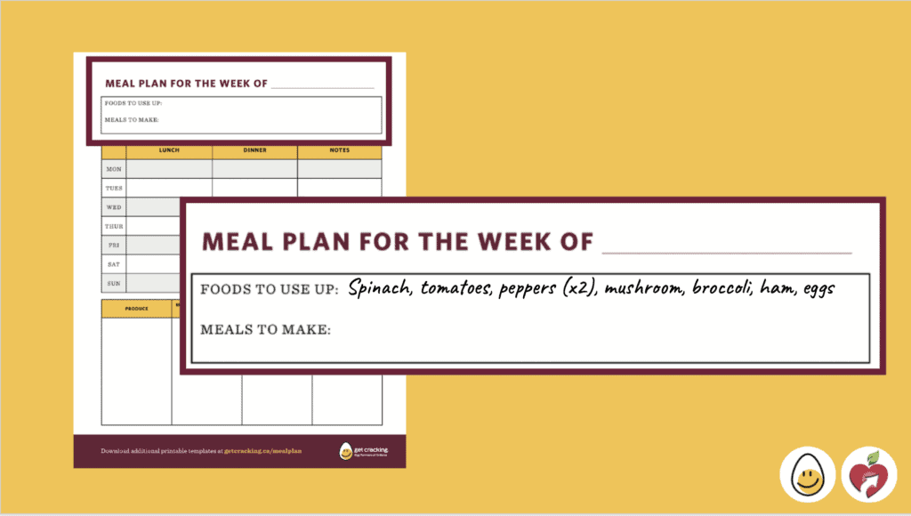 meal planning template to reduce food waste