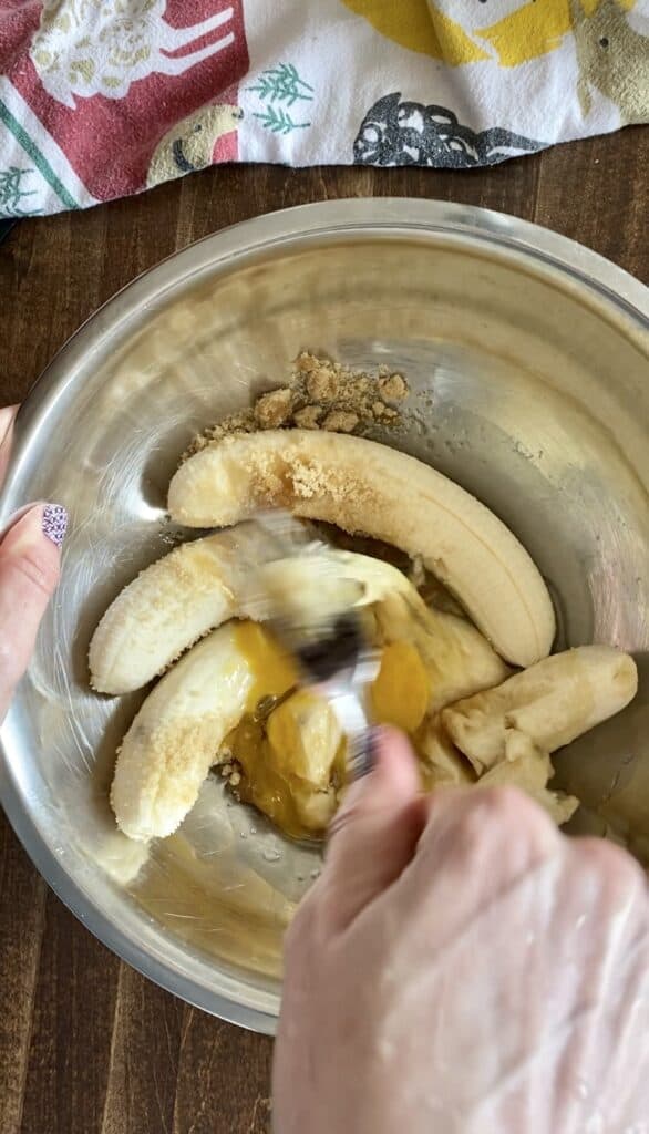 mashing bananas