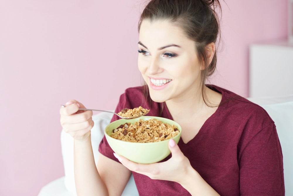 GLP-1 increasing food - lady eating bran cereal